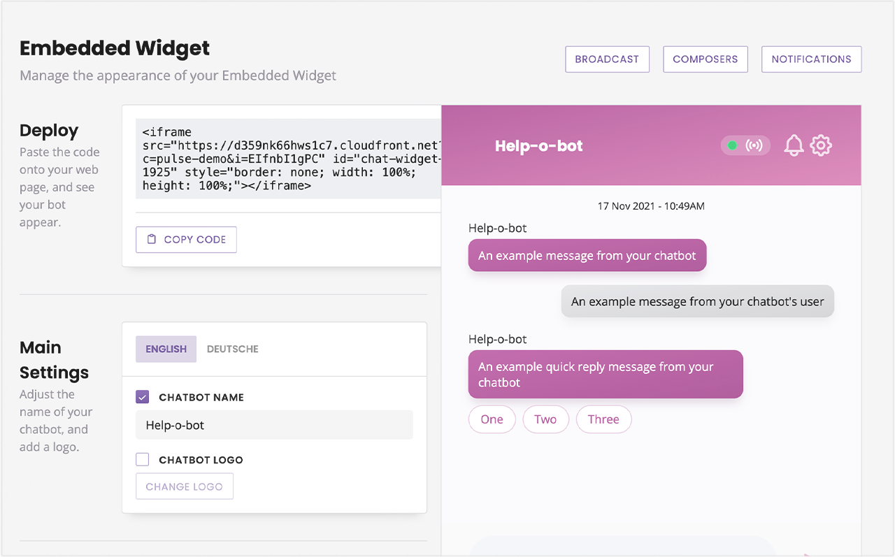Design your embedded chatbot